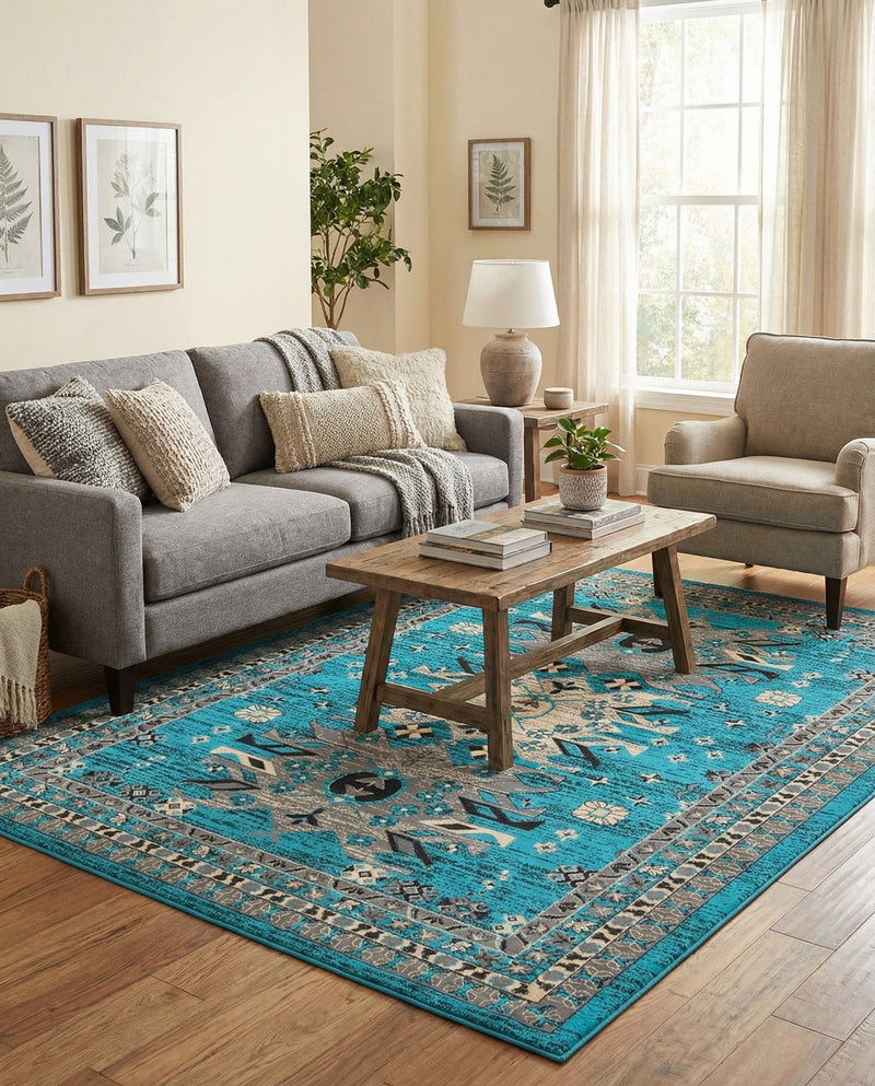 Tabriz Tapestries Collection Area Rug - Azerbaijan (Turquoise) Rectangle Turquoise  lifestyle 17