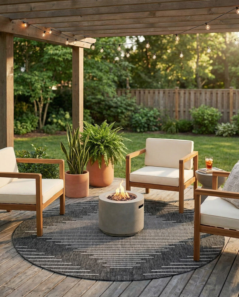 Urban Terrace Collection Area Rug -  Chelsea (Charcoal Gray) Round Charcoal Gray  lifestyle 24