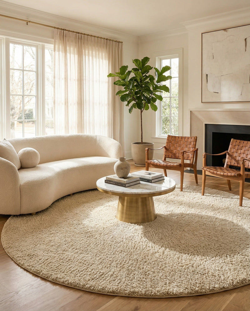 Cozy Comfort Shag Collection Area Rug - Haven (Oatmeal Beige) Round Oatmeal Beige  lifestyle 51