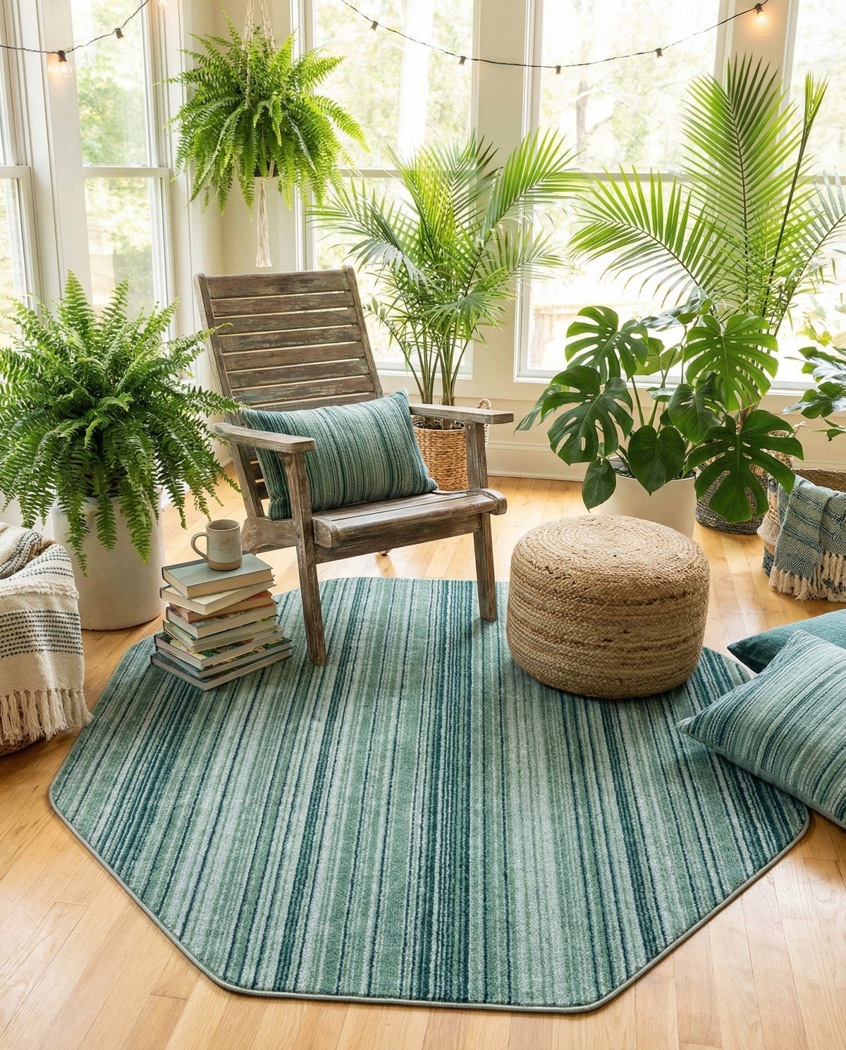 Jewel Oasis Collection Area Rug - Sapphire (Green) Octagon Green  lifestyle 97