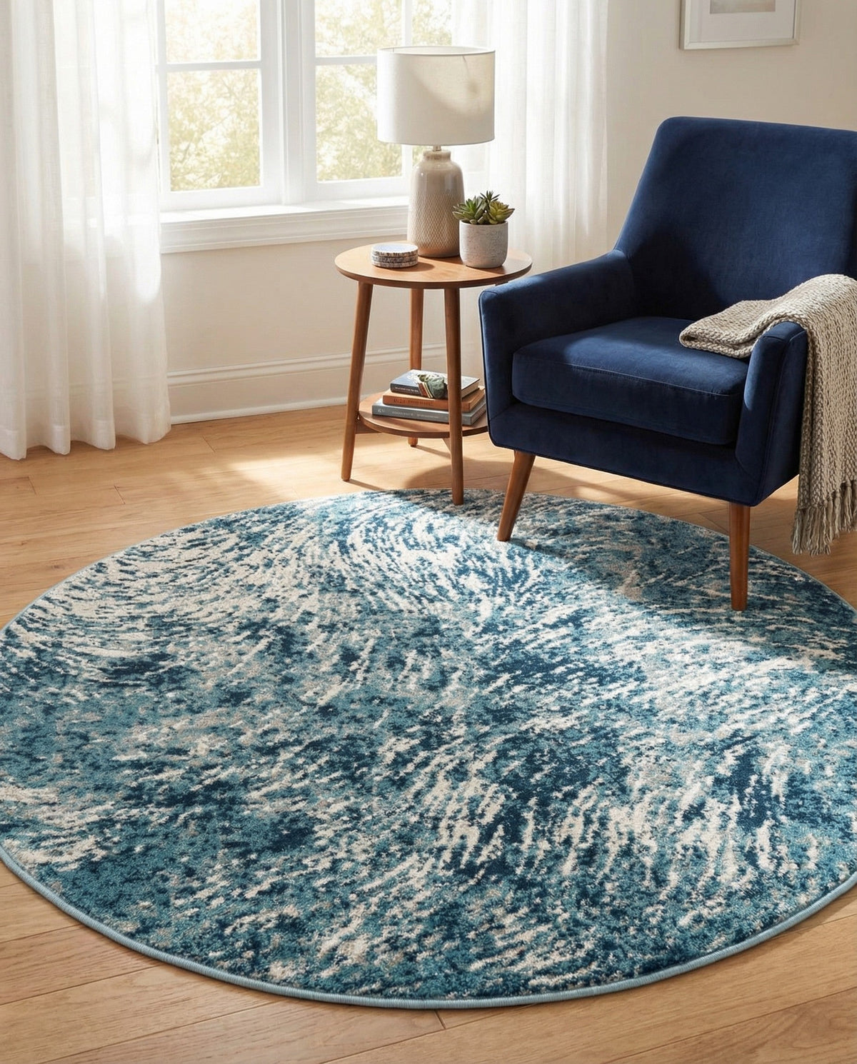 Serenity Sands Collection Area Rug -  Quietshore Round Blue  lifestyle 81