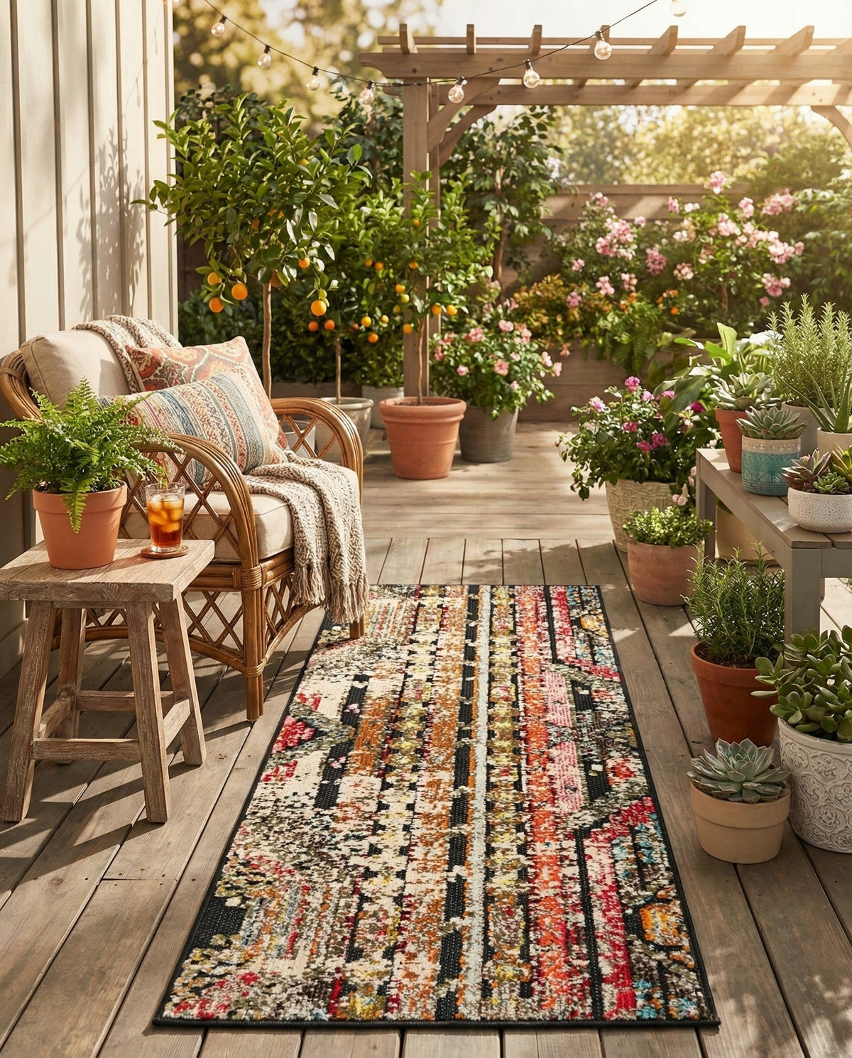 Outdoor Marrakesh Collection Area Rug -  Agadir Runner Multi Black  lifestyle 160