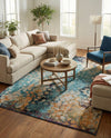 Venetian Tapestry Collection Area Rug - Murano Rectangle Blue  lifestyle 9