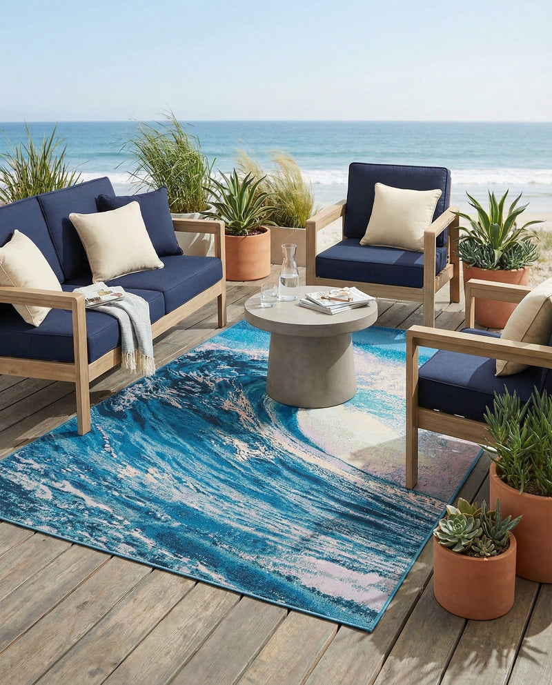 Urban Terrace Collection Area Rug - Veranda Rectangle Blue  lifestyle 13