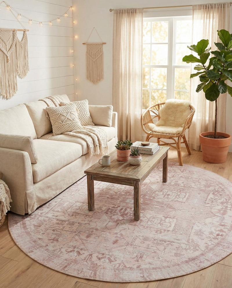 Heritage Elegance Collection Area Rug -  Windsor (Beige) Round Beige  lifestyle 45