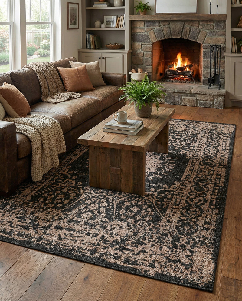 Patio Heritage Collection Area Rug -  Lafayette (Black) Rectangle Black  lifestyle 14