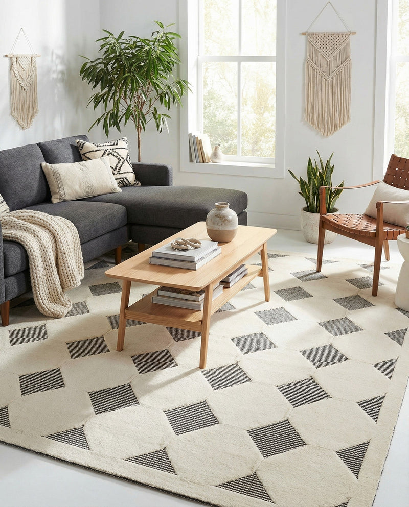 Monochrome Collection Area Rug -  Quartz Square Black and White  lifestyle 46