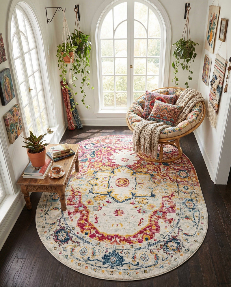 Parisian Elegance Collection Area Rug - Versailles (Pink Gray) Oval Pink Gray  lifestyle 76