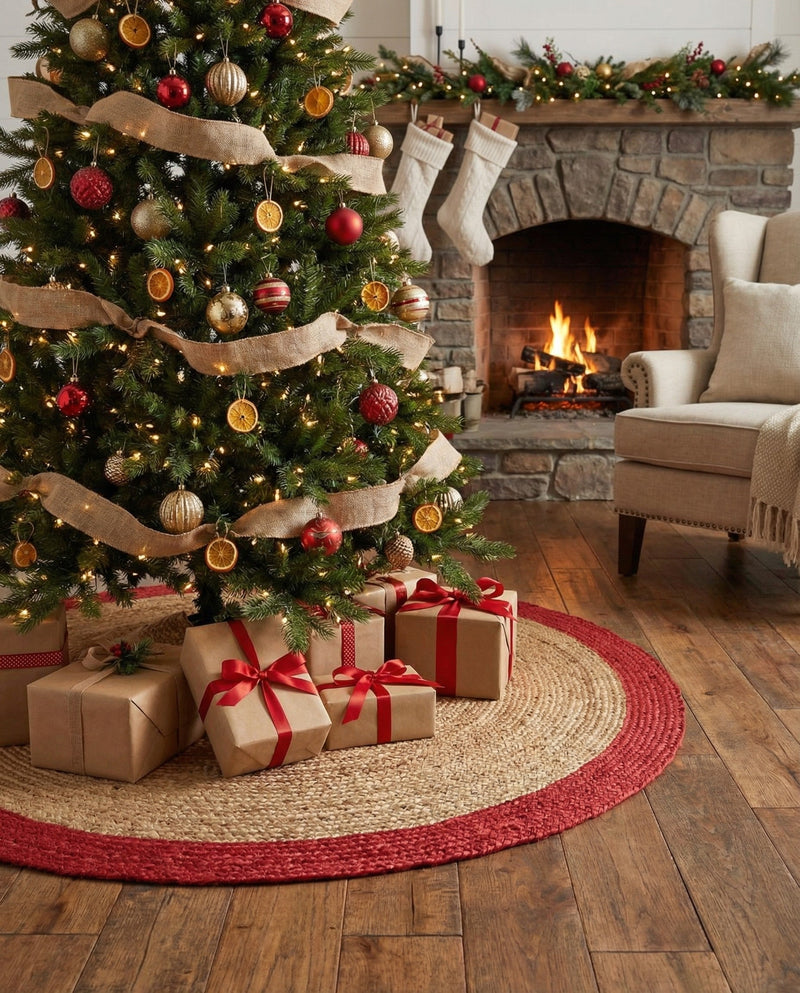 Holiday Hearth Rugs Collection Area Rug - Yuletide Round Red and Natural  lifestyle 38
