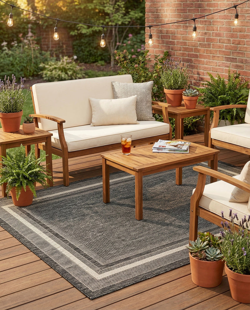 Terrace Fringe Collection Area Rug - Veranda (Black) Rectangle Black  lifestyle 31