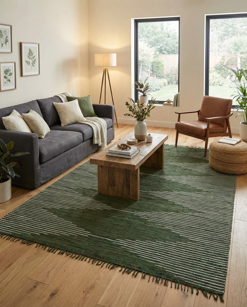 Thar Cotton Collection Area Rug - Jaisalmer (Green) Rectangle Green  lifestyle 3
