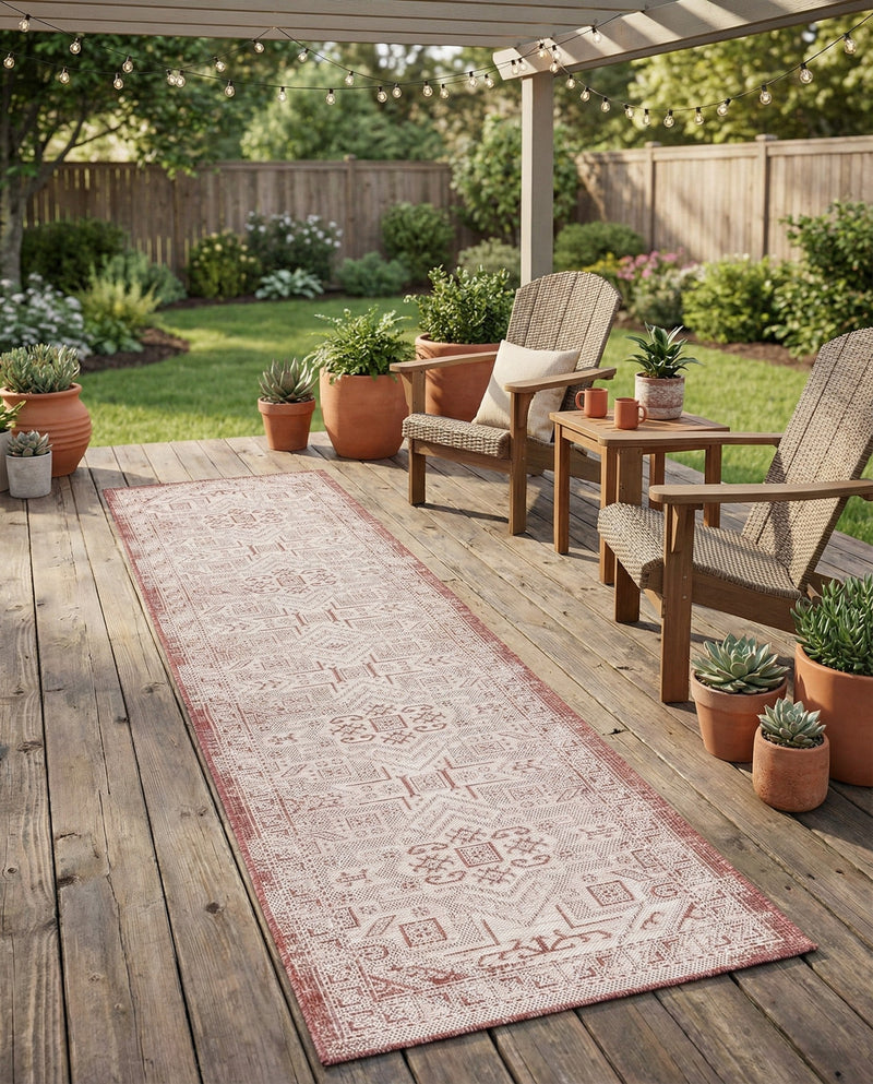 Tribal Terrace Treasures Collection Area Rug - Mayan Marina (Rust Red) Runner Rust Red  lifestyle 37