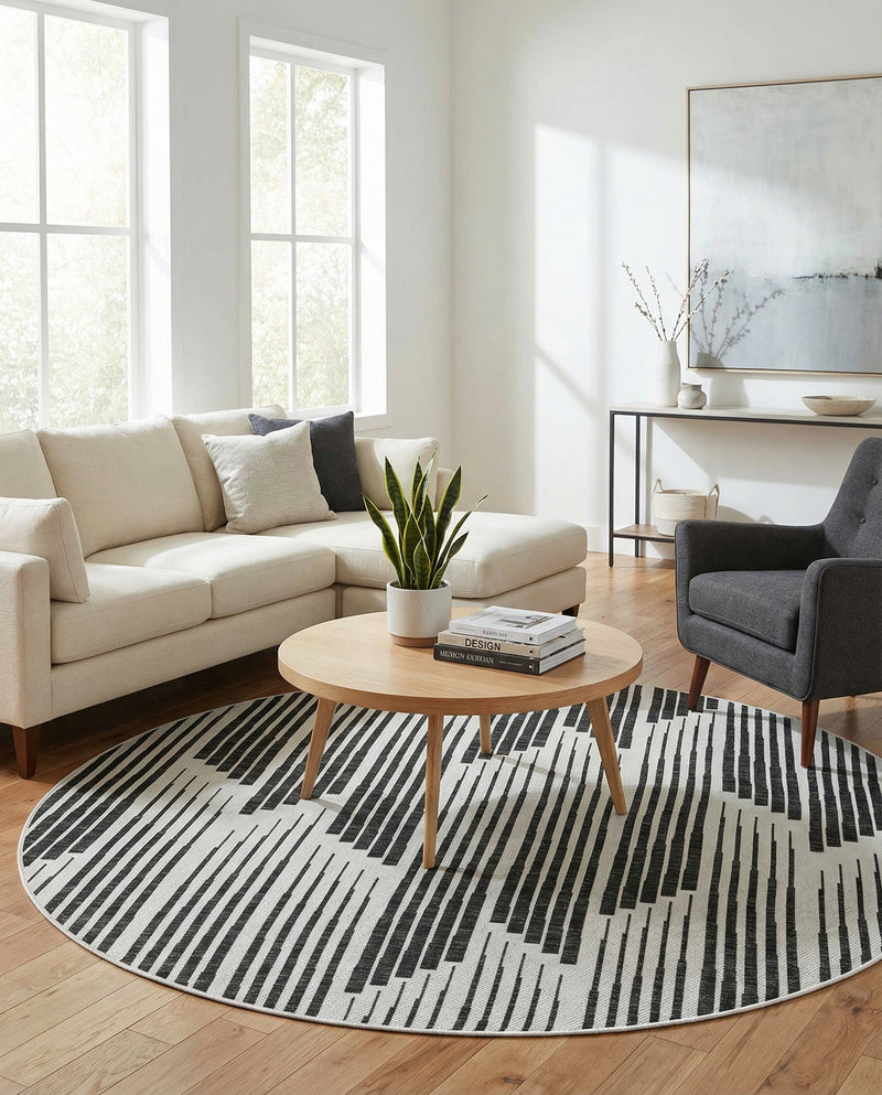 Urban Terrace Collection Area Rug -  Bronx Round Black and White  lifestyle 42