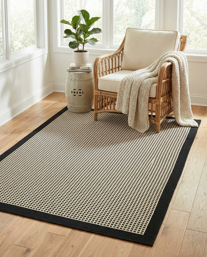 Terrace Fringe Collection Area Rug - Oceanside Rectangle Black  lifestyle 62