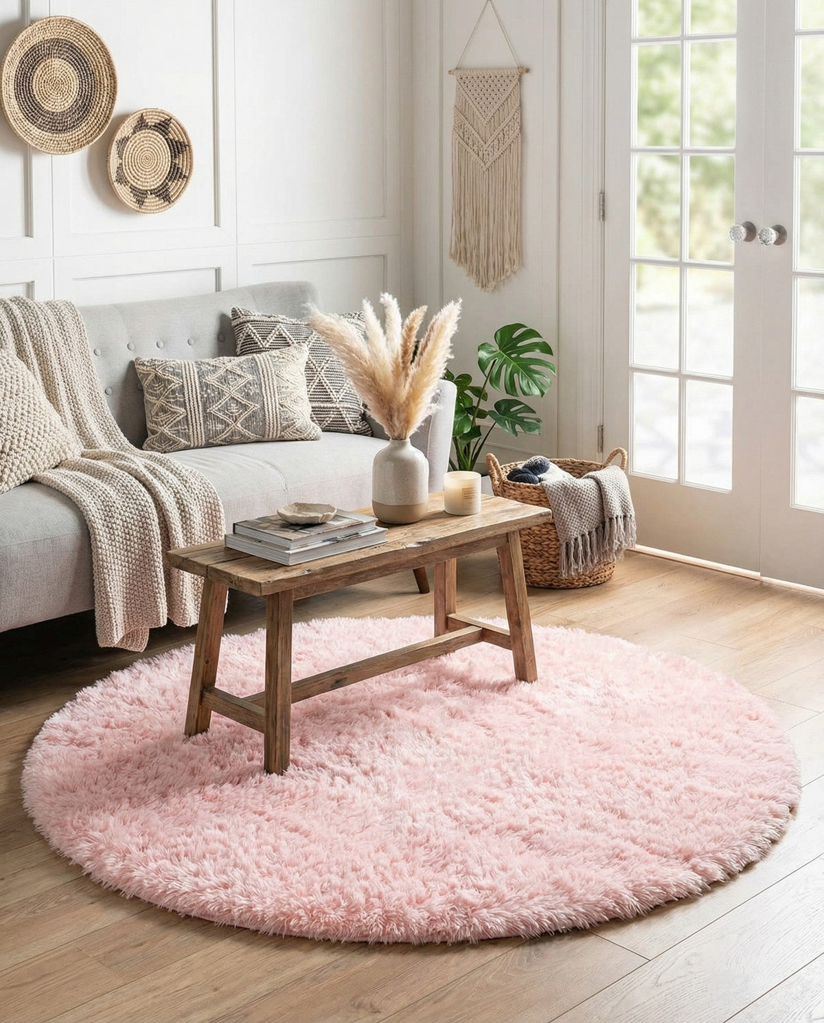 Eternal Plush Oasis Collection Area Rug -  Tranquility (Pink Lace) Round Pink Lace  lifestyle 30