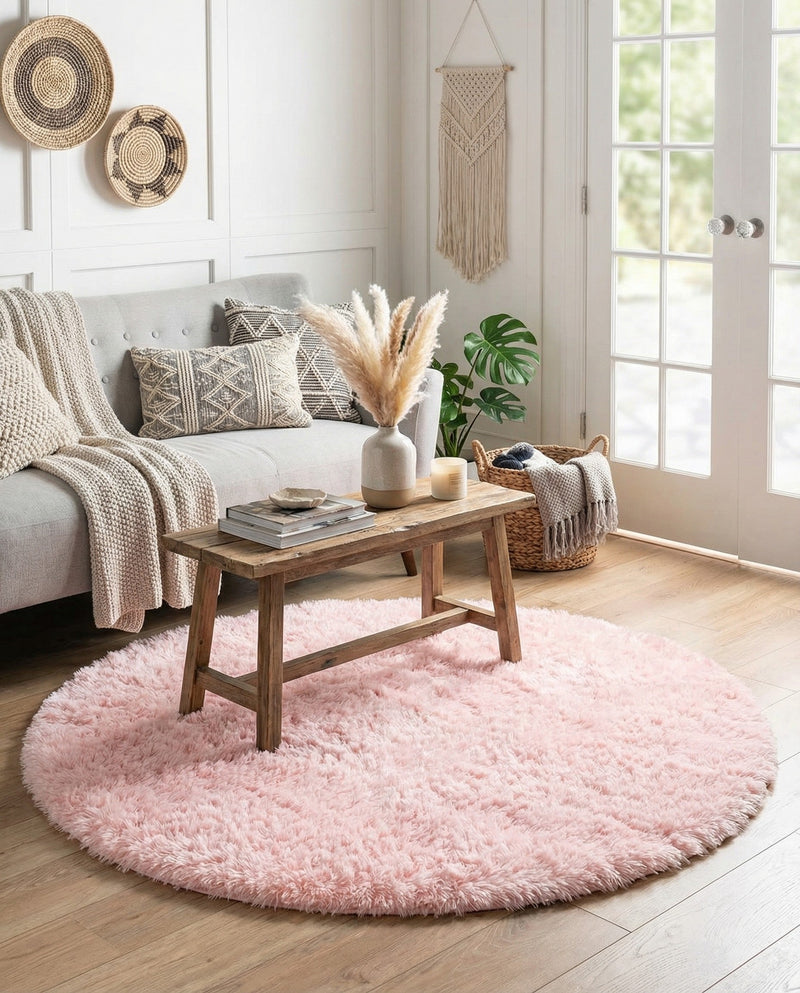 Eternal Plush Oasis Collection Area Rug -  Tranquility (Pink Lace) Round Pink Lace  lifestyle 30