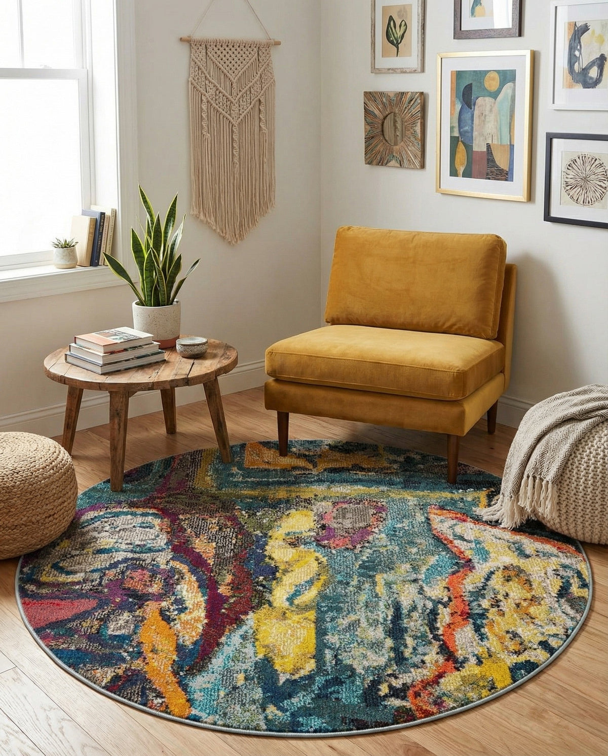 Autumnal Tapestry Collection Area Rug - Harvestville Round Multi  lifestyle 86