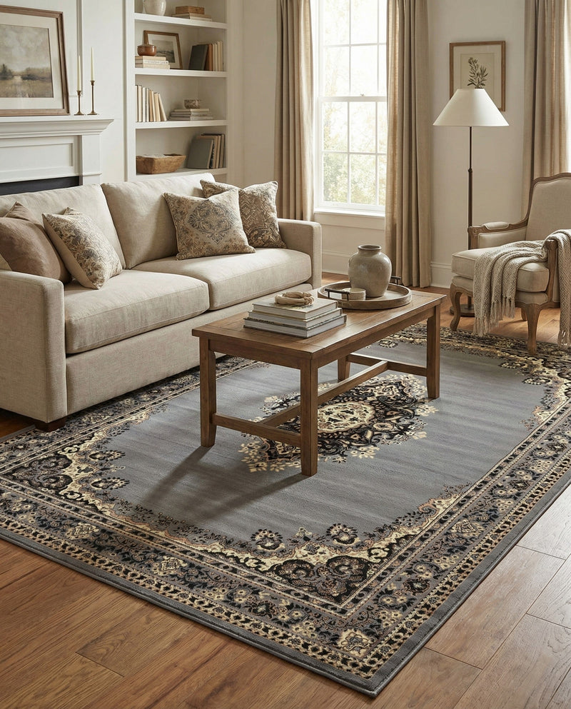 Tabriz Tapestry Collection Area Rug - Azerbaijan (Gray) Rectangle Gray  lifestyle 8