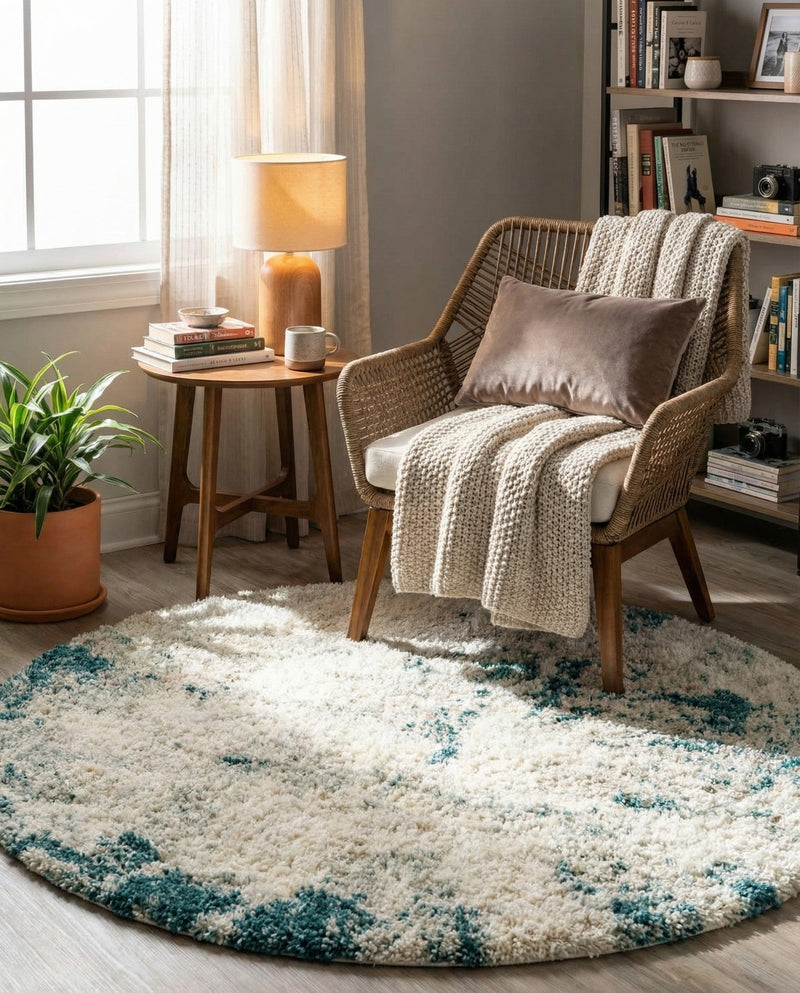 Cozy Haven Shag Collection Area Rug -  Tranquility (Sage Green) Round Sage Green  lifestyle 25