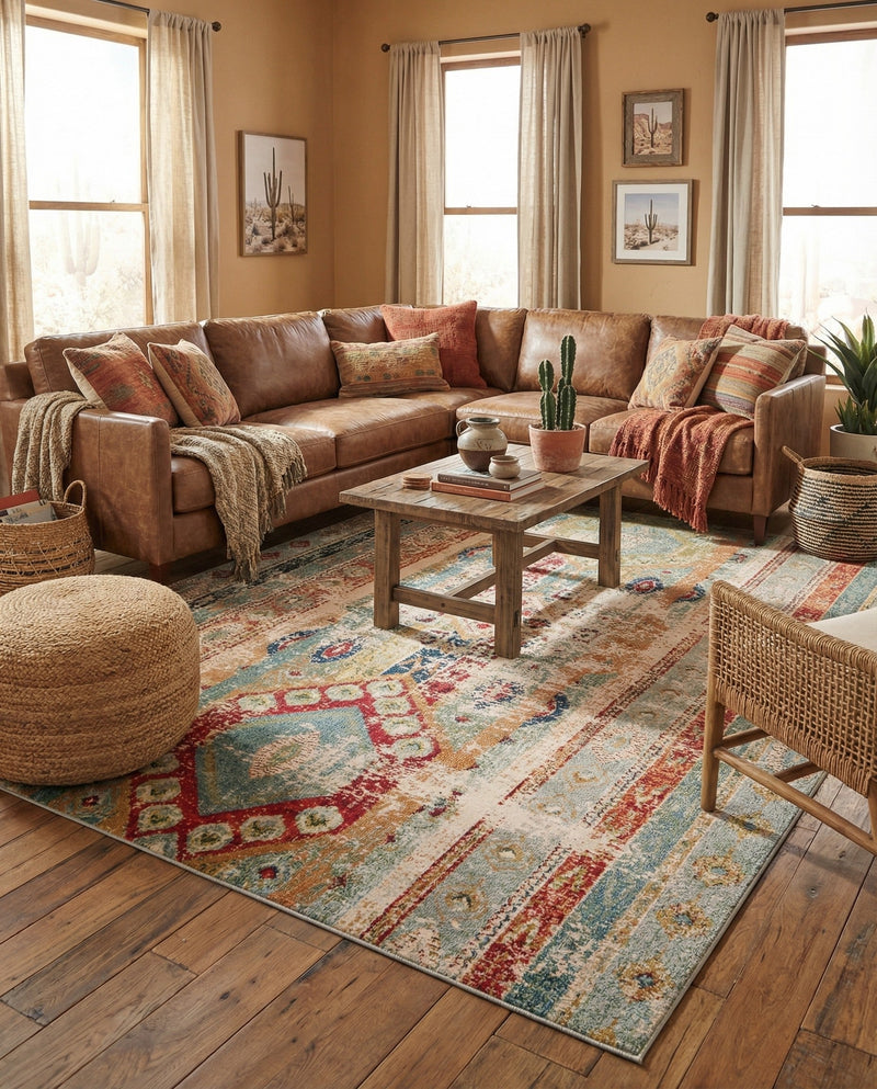 Sedona Vista Collection Area Rug -  Navajo Rectangle Blue  lifestyle 12