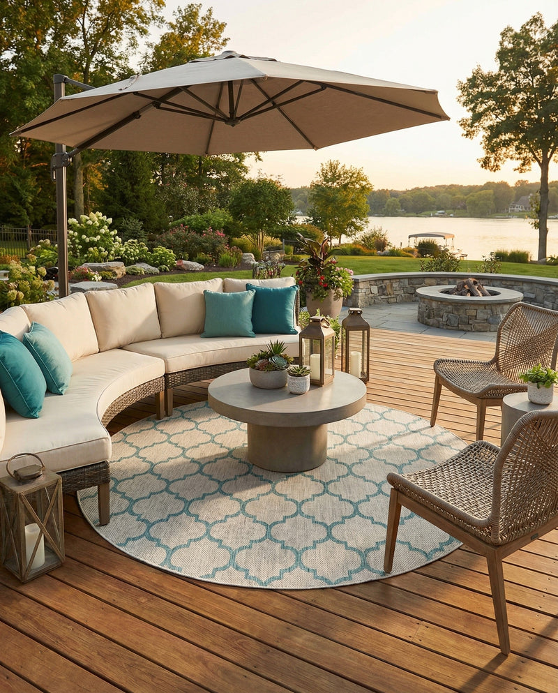 Savannah Pergola Collection Area Rug - Arbor (Gray) Round Gray  lifestyle 44