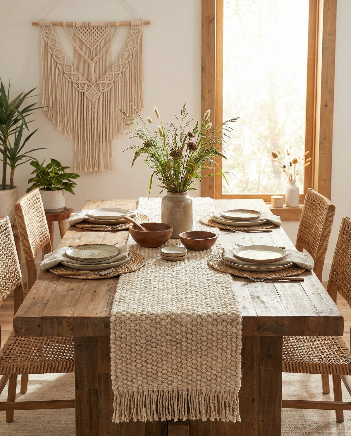 Savannah Jute Collection Area Rug - Seashore Table Runner Ivory  lifestyle 180