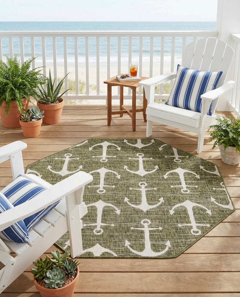 Seaside Haven Rugs Collection Area Rug - Sapphire (Green) Octagon Green  lifestyle 62