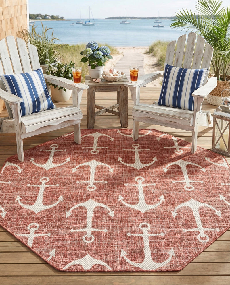 Seaside Haven Rugs Collection Area Rug - Sapphire (Rust Red) Octagon Rust Red  lifestyle 32