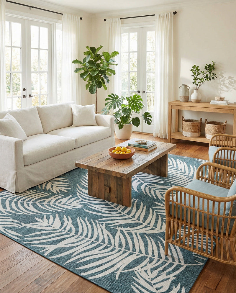 Seaside Blooms Collection Area Rug - Verdure (Teal) Rectangle Teal  lifestyle 12