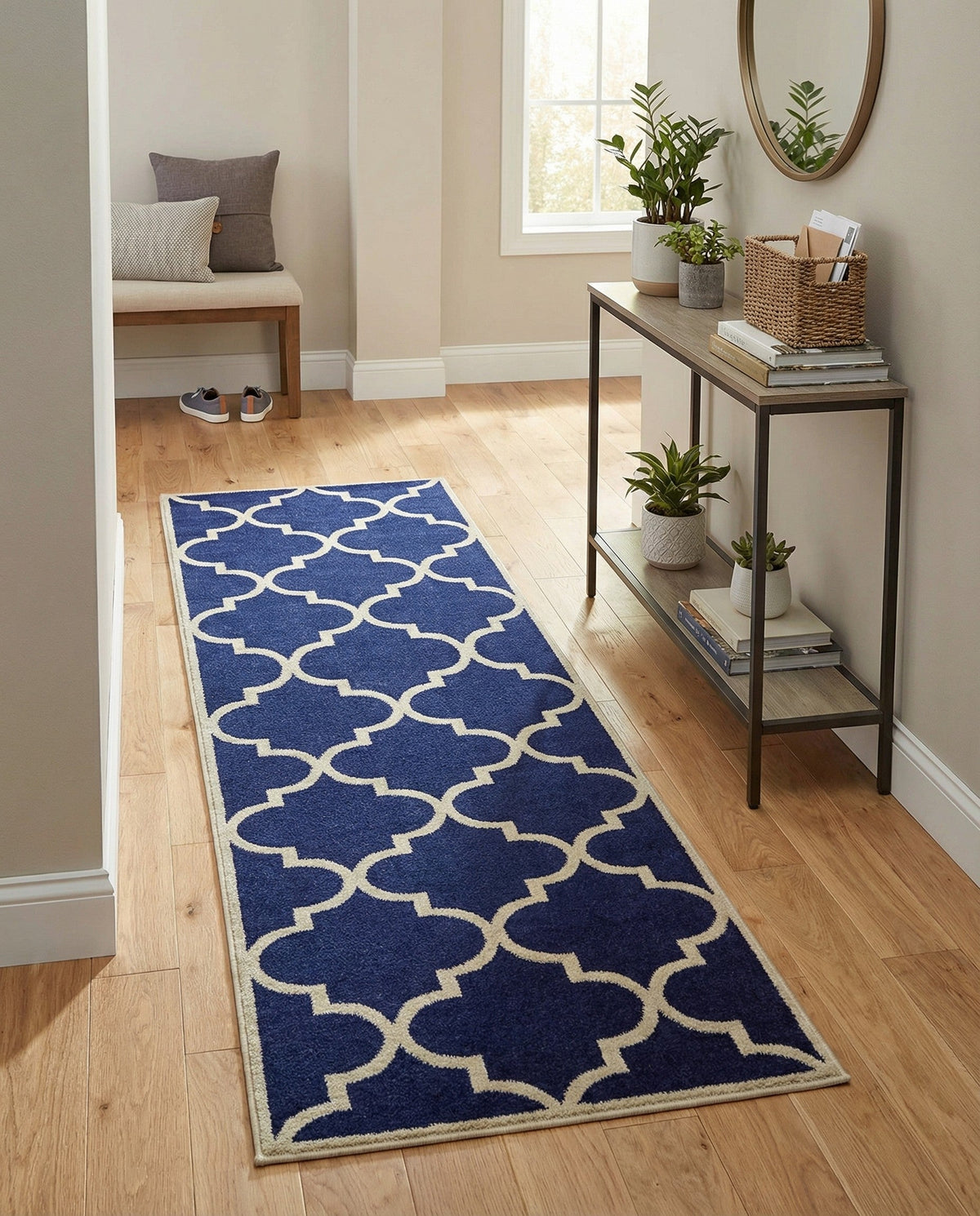 Lattice Gardens Collection Area Rug -  Espaliera Runner Navy Blue  lifestyle 136