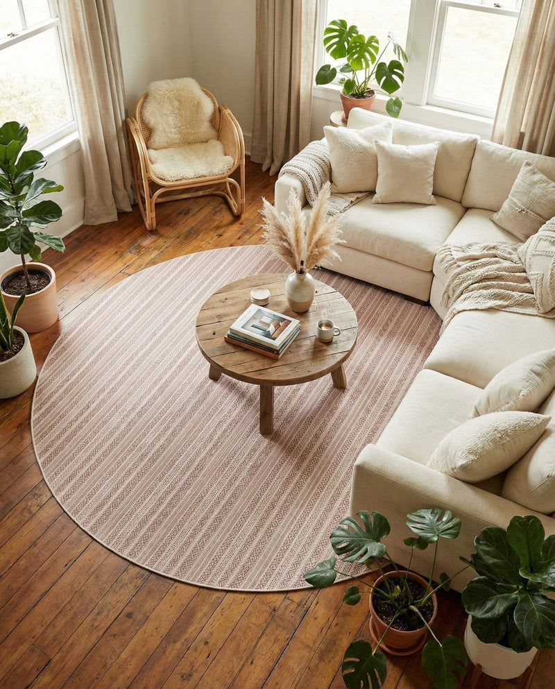 Seaside Stripes Collection Area Rug -  Boardwalk (Red) Round Red  lifestyle 26