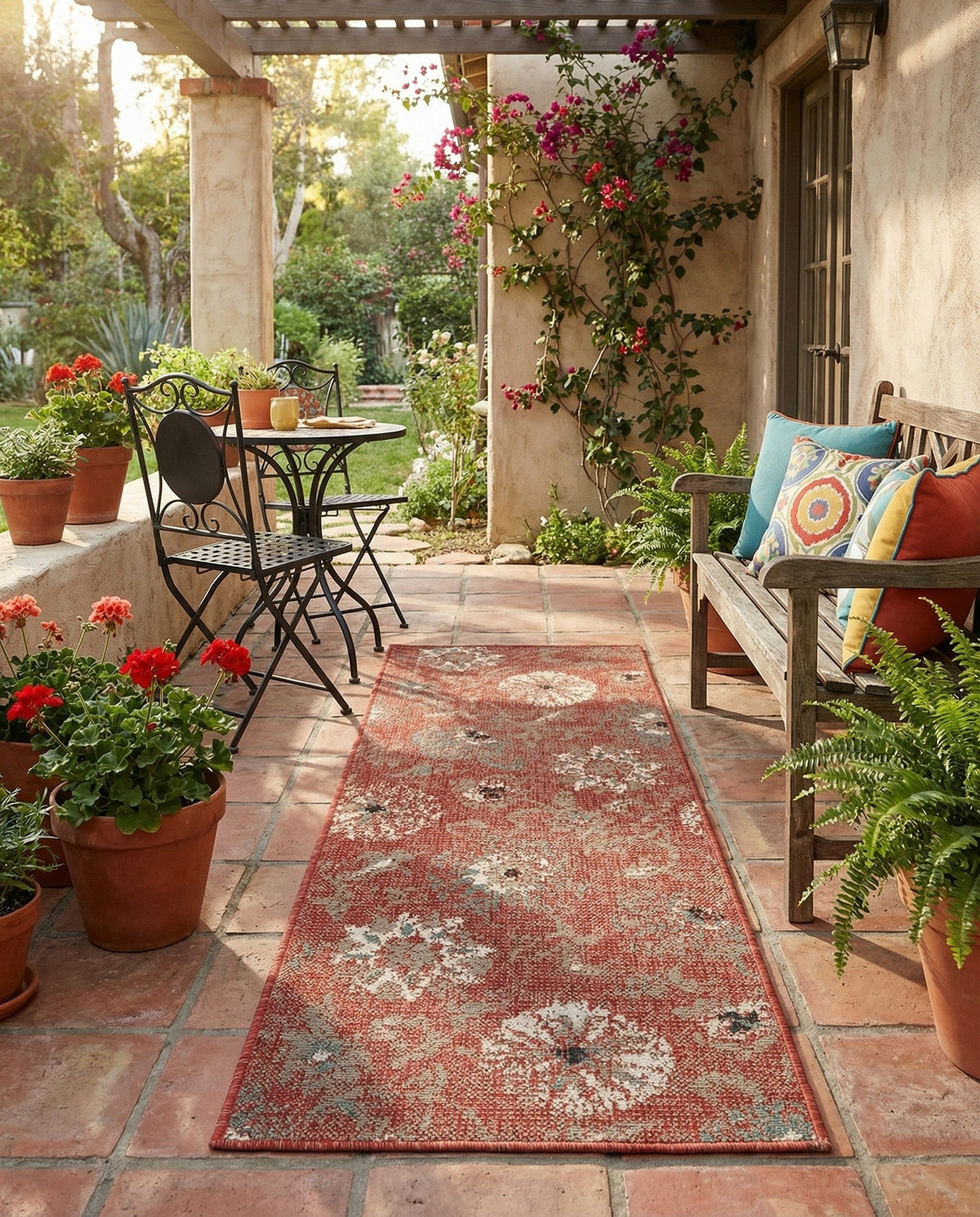 Seaside Blooms Collection Area Rug - Seychelles Runner Terracotta  lifestyle 145