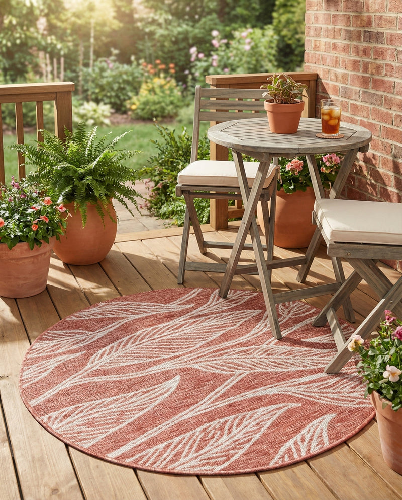 Seaside Blooms Collection Area Rug -  Evergreen (Rust Red) Round Rust Red  lifestyle 44