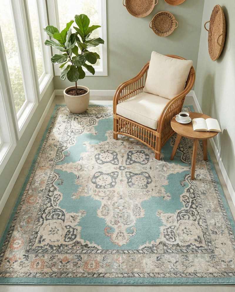 Beverly Grove Collection Area Rug -  Fairfax (Aqua) Rectangle Aqua  lifestyle 9