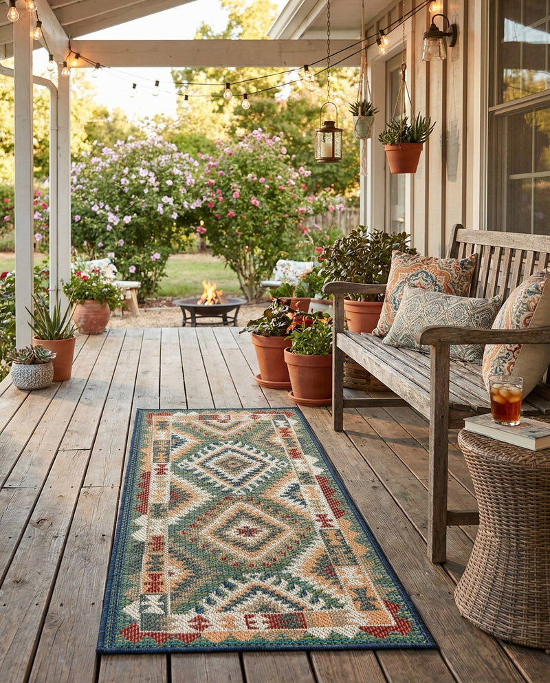 Coastal Terrace Collection Area Rug -  Sandbar Runner Green  lifestyle 49