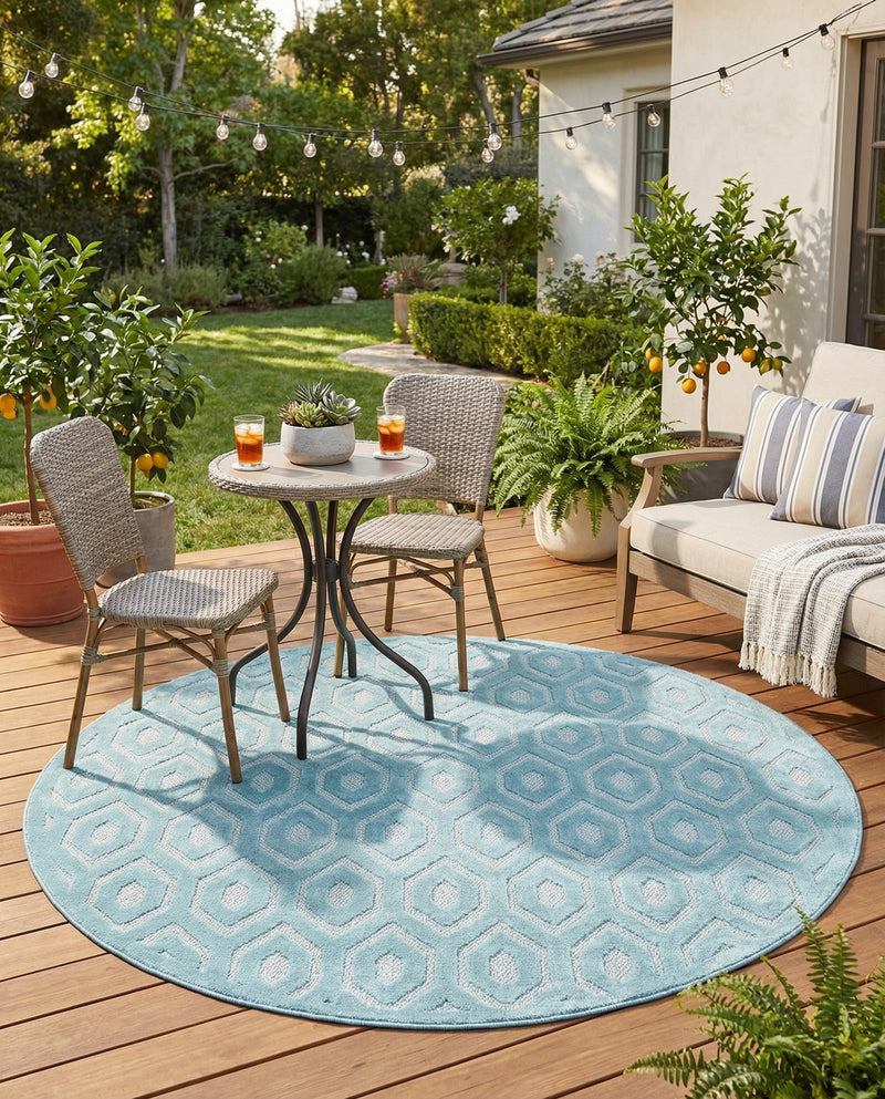 Garden Lattice Charm Collection Area Rug - Arbor (Aqua) Round Aqua  lifestyle 49