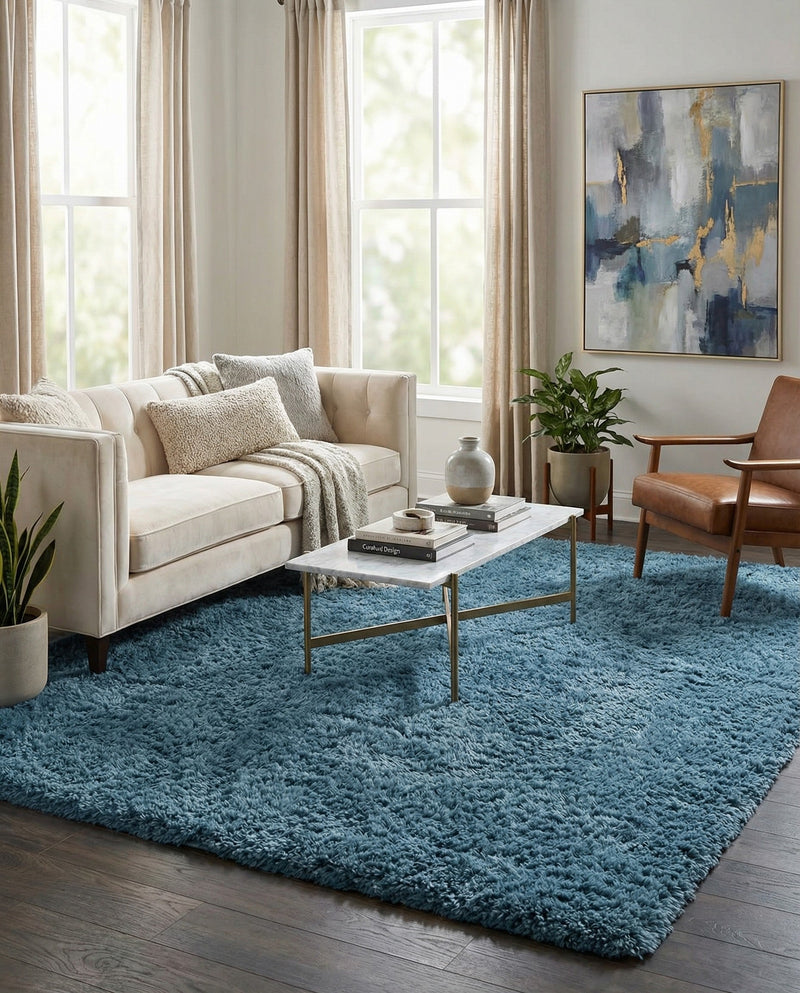 Eternal Plush Oasis Collection Area Rug -  Tranquility (Aegean Blue) Square Aegean Blue  lifestyle 38