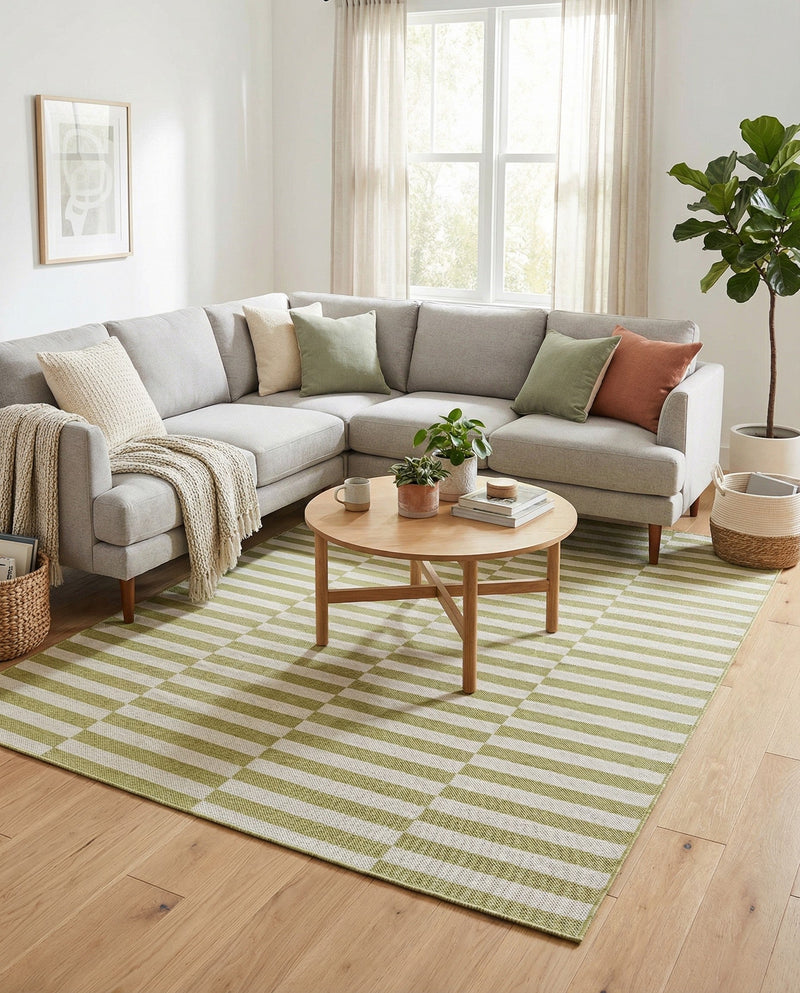 Seaside Stripes Collection Area Rug - Cabana (Green) Rectangle Green  lifestyle 33