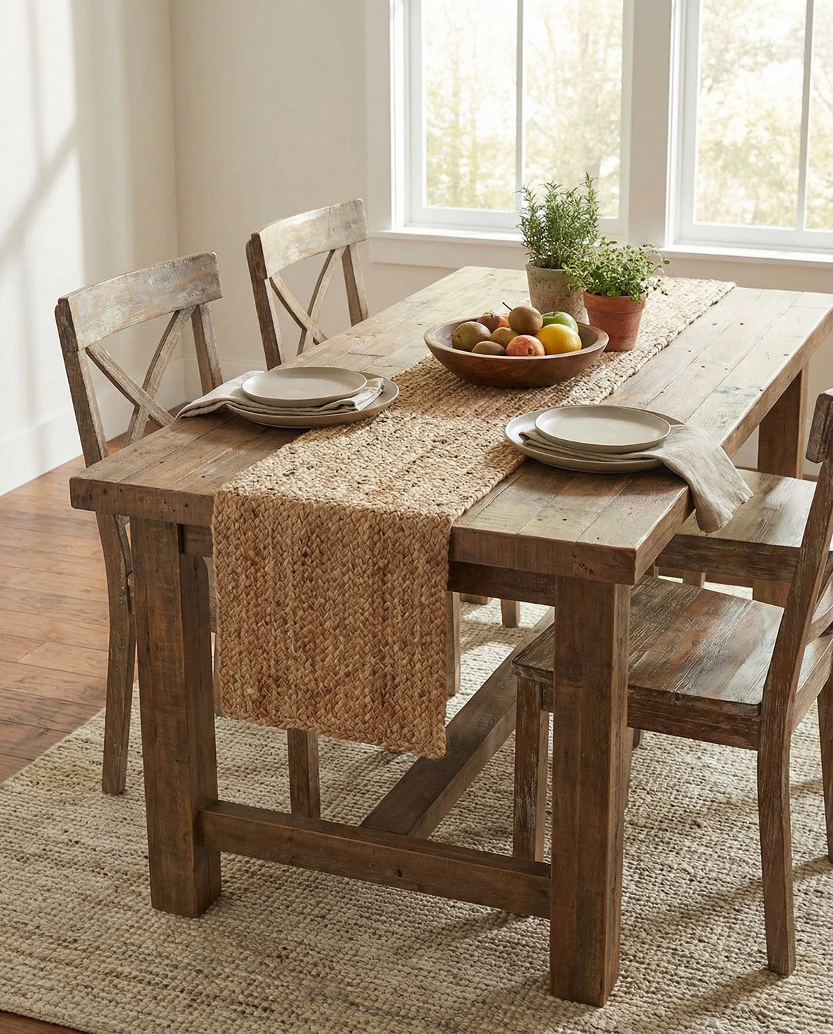 Woven Seaside Jute Collection Area Rug - Savannah (Natural) Table Runner Natural  lifestyle 64