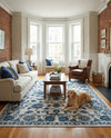 Charleston Elegance Collection Area Rug -  Seaport (White Blue) Rectangle White Blue  lifestyle 17