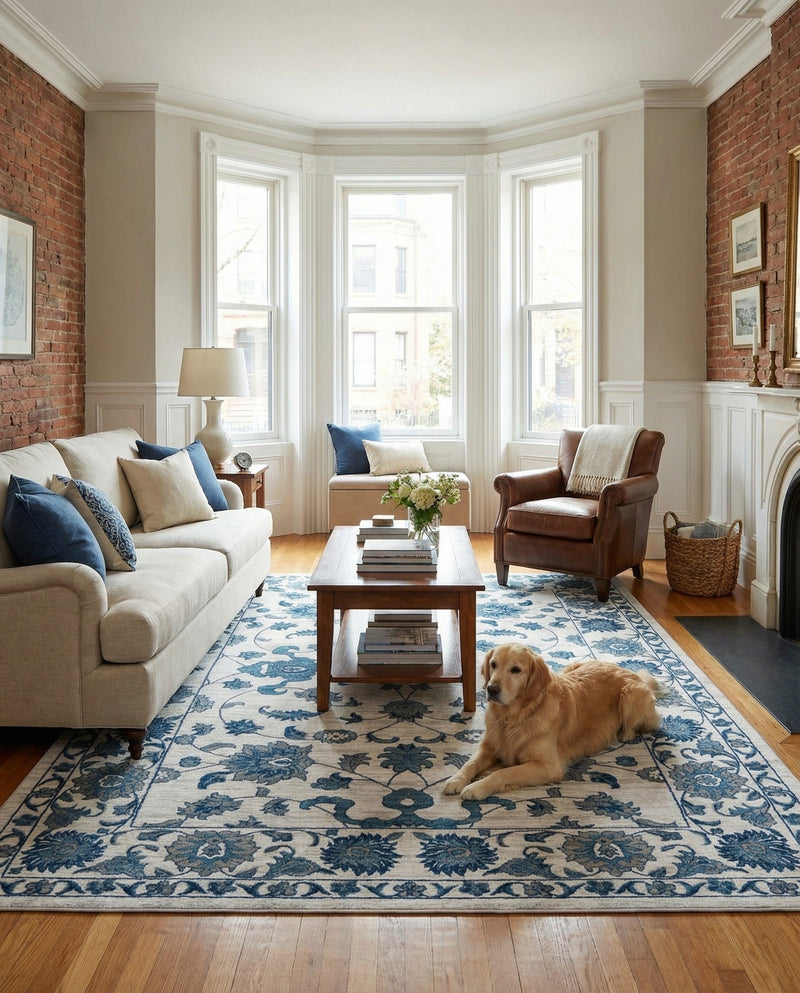 Charleston Elegance Collection Area Rug -  Seaport (White Blue) Rectangle White Blue  lifestyle 17