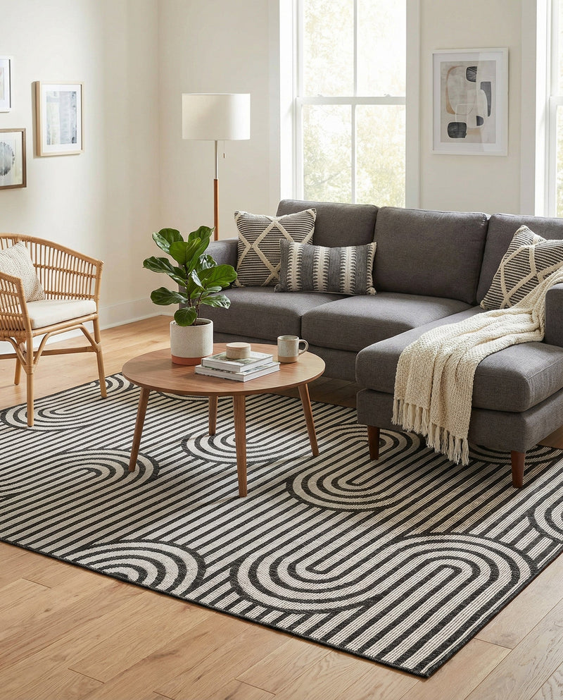 Urban Terrace Collection Area Rug -  Uptown Rectangle Black and White  lifestyle 9