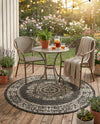 Patio Heritage Collection Area Rug - Savannah (Charcoal Gray) Round Charcoal Gray  lifestyle 56