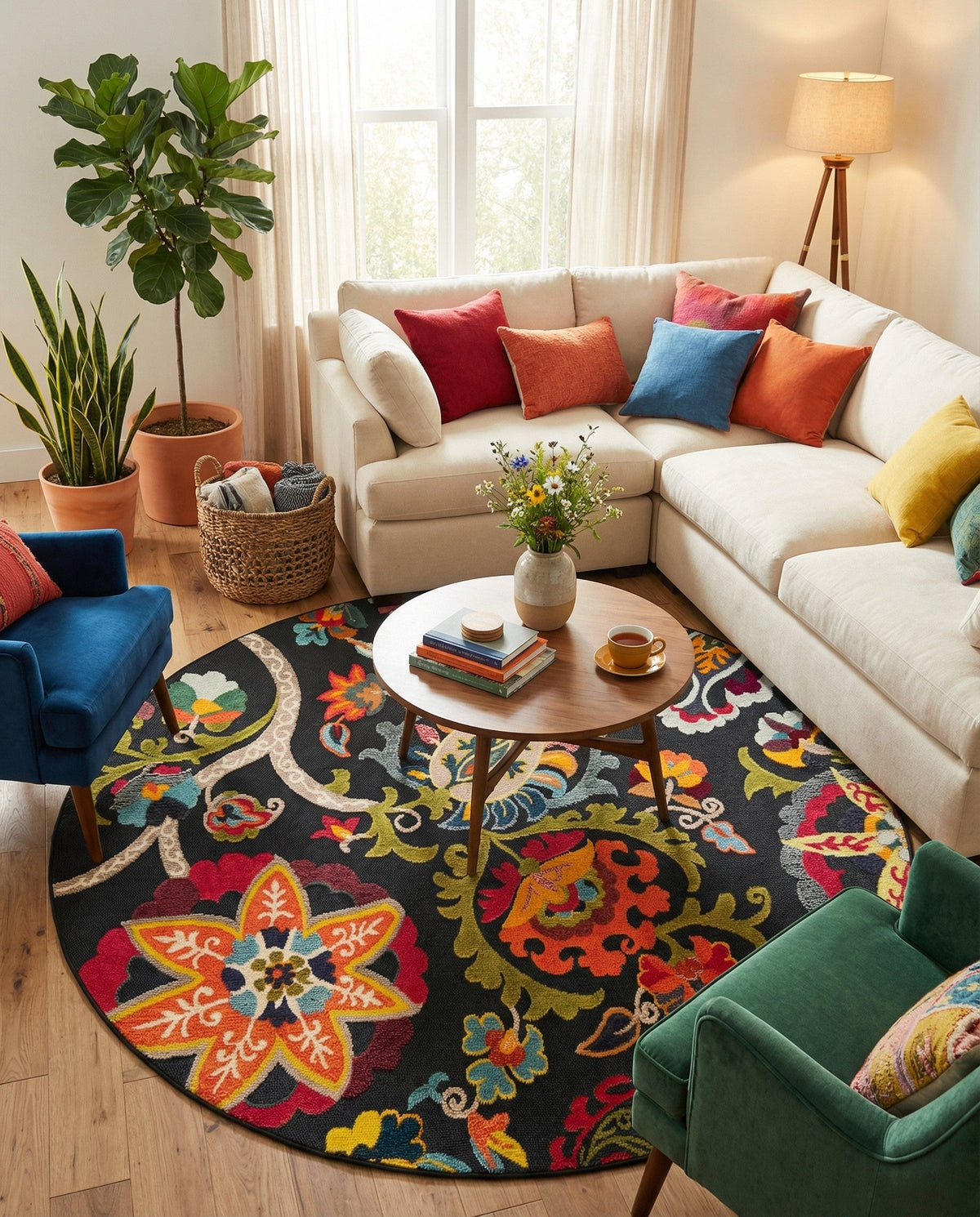 Outdoor Marrakesh Collection Area Rug - Fes Round Multi Black  lifestyle 161