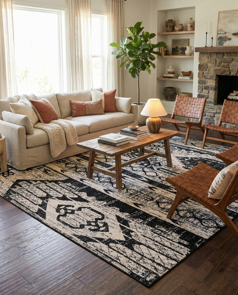Cascade Range Collection Area Rug - Hood (Black and White) Rectangle Black and White  lifestyle 8