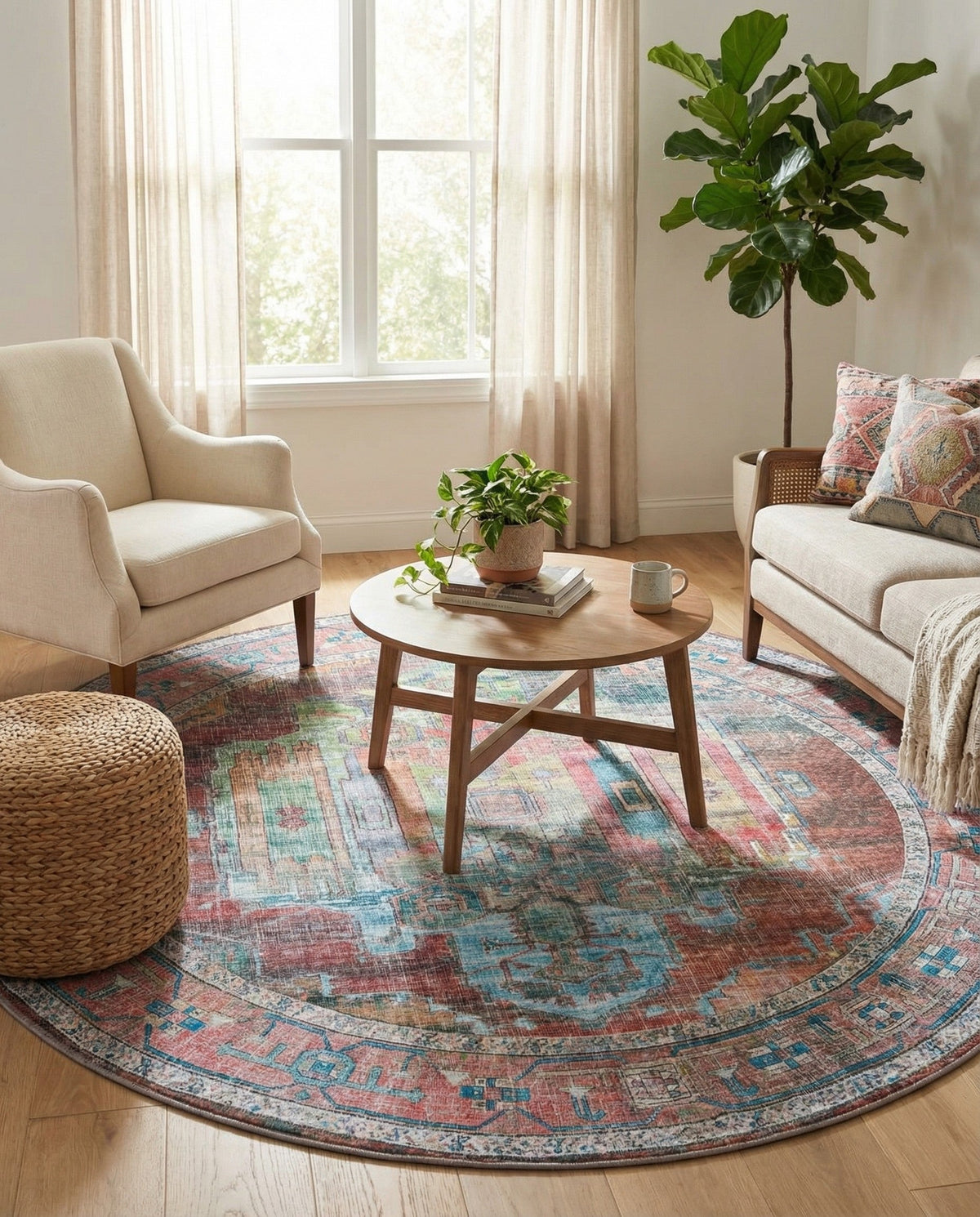 Zahara Oasis Collection Area Rug - Sahara Round Multi  lifestyle 148
