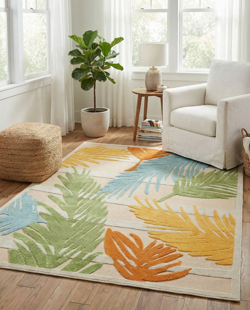 Bahama Breeze Outdoor Collection Area Rug -  CatCay Rectangle Beige  lifestyle 13