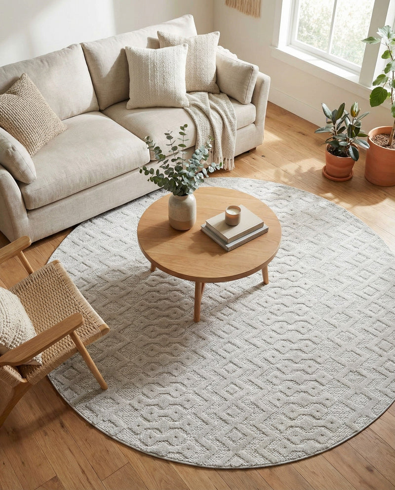 Garden Lattice Charm Collection Area Rug -  Pergola (Grey) Round Grey  lifestyle 49
