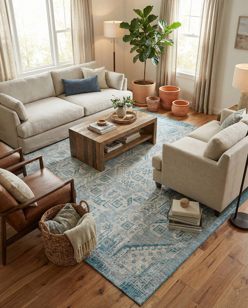 Tribal Terrace Treasures Collection Area Rug - Mayan Marina (Teal) Rectangle Teal  lifestyle 4