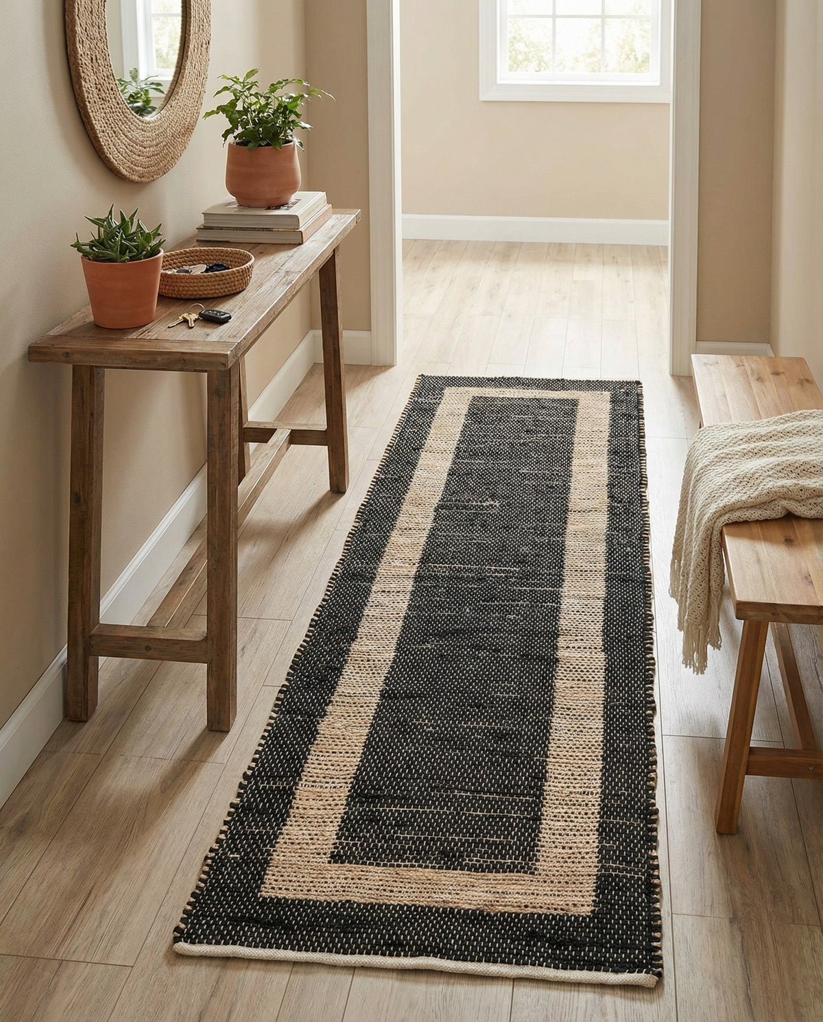 Osian Looms Collection Area Rug - Durham Runner Black  lifestyle 171